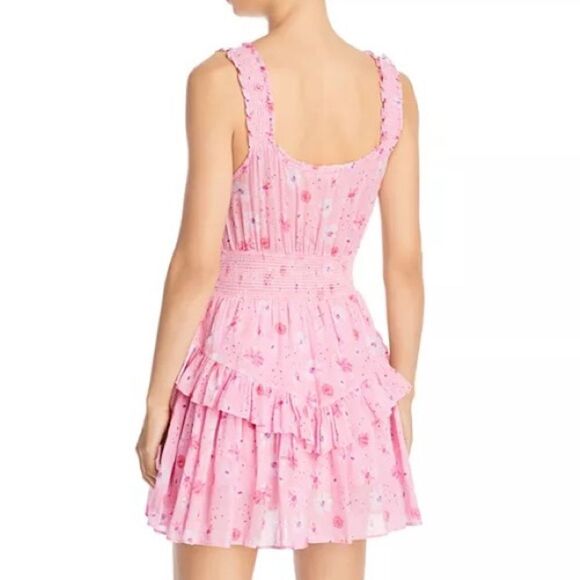 LoveShackFancy Pink Floral Sleeveless Norelli Ruffled Mini Dress - Picture 2 of 5